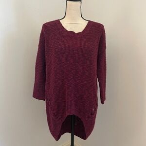 Express Knit‎ Sweater Tunic Small Burgundy Red Textured Y2K Chunky Winter Layer